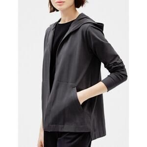 Eileen Fisher Black Hooded Sweatshirt Cardigan Cotton Loungewear Women's Medium